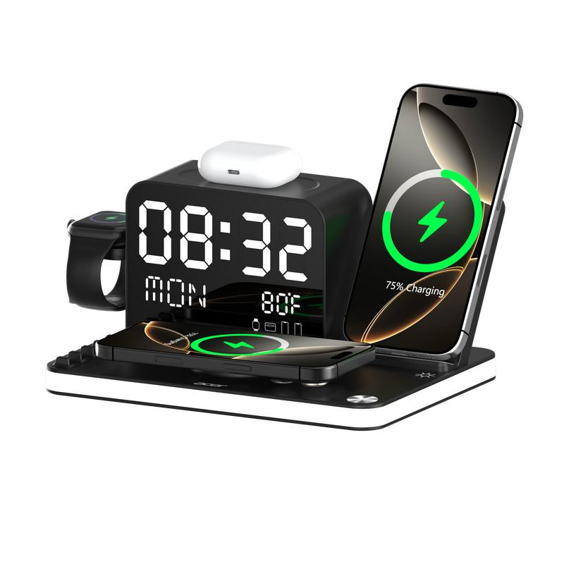 Acer 7 in 1 Wireless Charging Station with LED Night Light, Bluetooth Time Sync Clock & Temperature Display, USB-A & USB-C Ports – Compatible with Iphone, Android, Apple Watch & Airpods, Perfect Gift