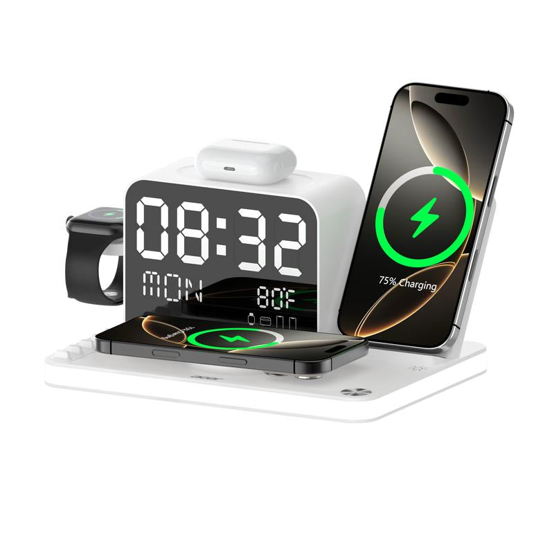 Acer 7 in 1 Wireless Charging Station with LED Night Light, Bluetooth Time Sync Clock & Temperature Display, USB-A & USB-C Ports – Compatible with Iphone, Android, Apple Watch & Airpods, Perfect Gift