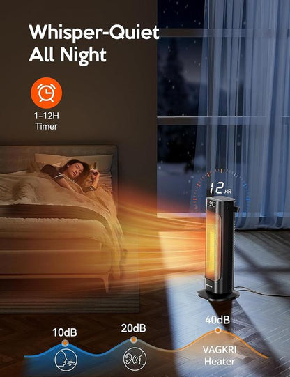 VAGKRI 1500W Portable Electric Space Heater - Fast Heating, Remote Control, 3 Modes, Oscillating, Timer, Safety Features for Home & Office