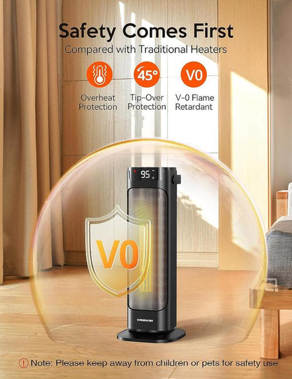 VAGKRI 1500W Portable Electric Space Heater - Fast Heating, Remote Control, 3 Modes, Oscillating, Timer, Safety Features for Home & Office