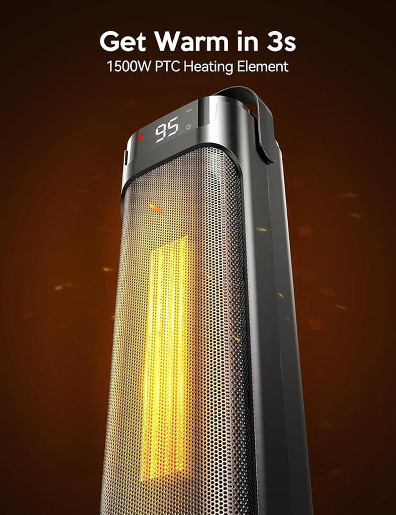 VAGKRI 1500W Portable Electric Space Heater - Fast Heating, Remote Control, 3 Modes, Oscillating, Timer, Safety Features for Home & Office