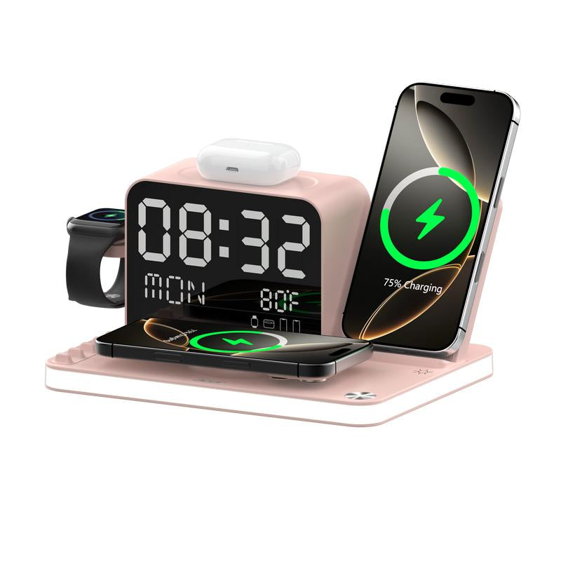 Acer 7 in 1 Wireless Charging Station with LED Night Light, Bluetooth Time Sync Clock & Temperature Display, USB-A & USB-C Ports – Compatible with Iphone, Android, Apple Watch & Airpods, Perfect Gift