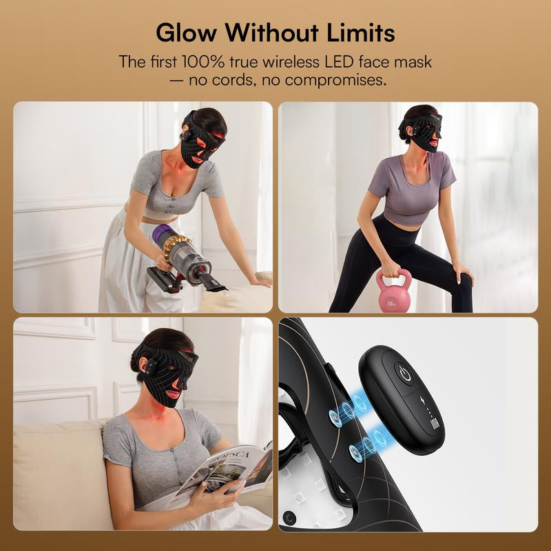 INIA GLOW Wireless LED Face Mask - Rechargeable Red Light Therapy for Radiant Skin, Perfect for Home or Travel, 2-Year Warranty, Ideal Gift for Any Occasion